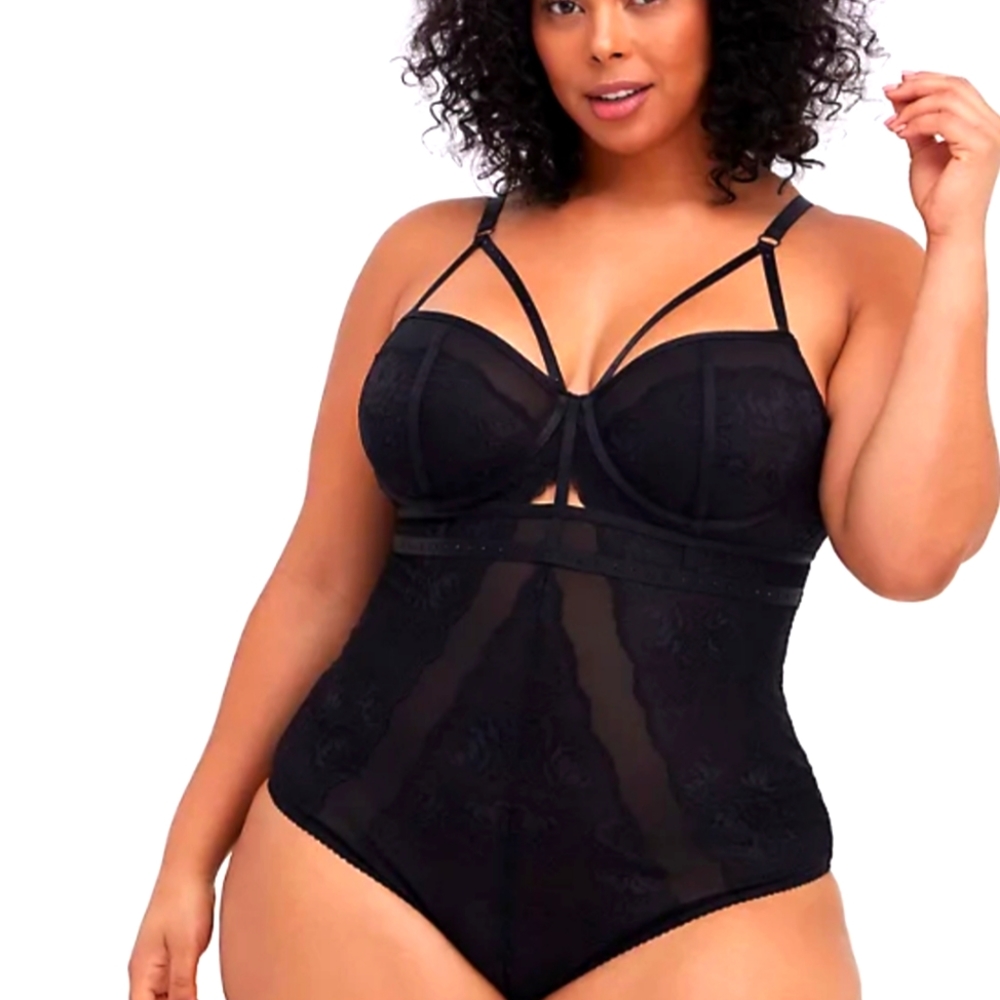 Torrid Strappy Underwire Bodysuit Lace Mesh Rhinestones